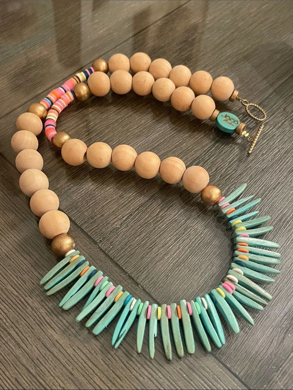 Joco Bobo Bohemian Spike-and-Bead Wooden Statement Necklace